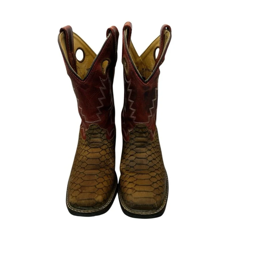 Smoky Mountain Youth 2 Brown Viper Snakeskin Red Square Toe Cowboy Western Boots